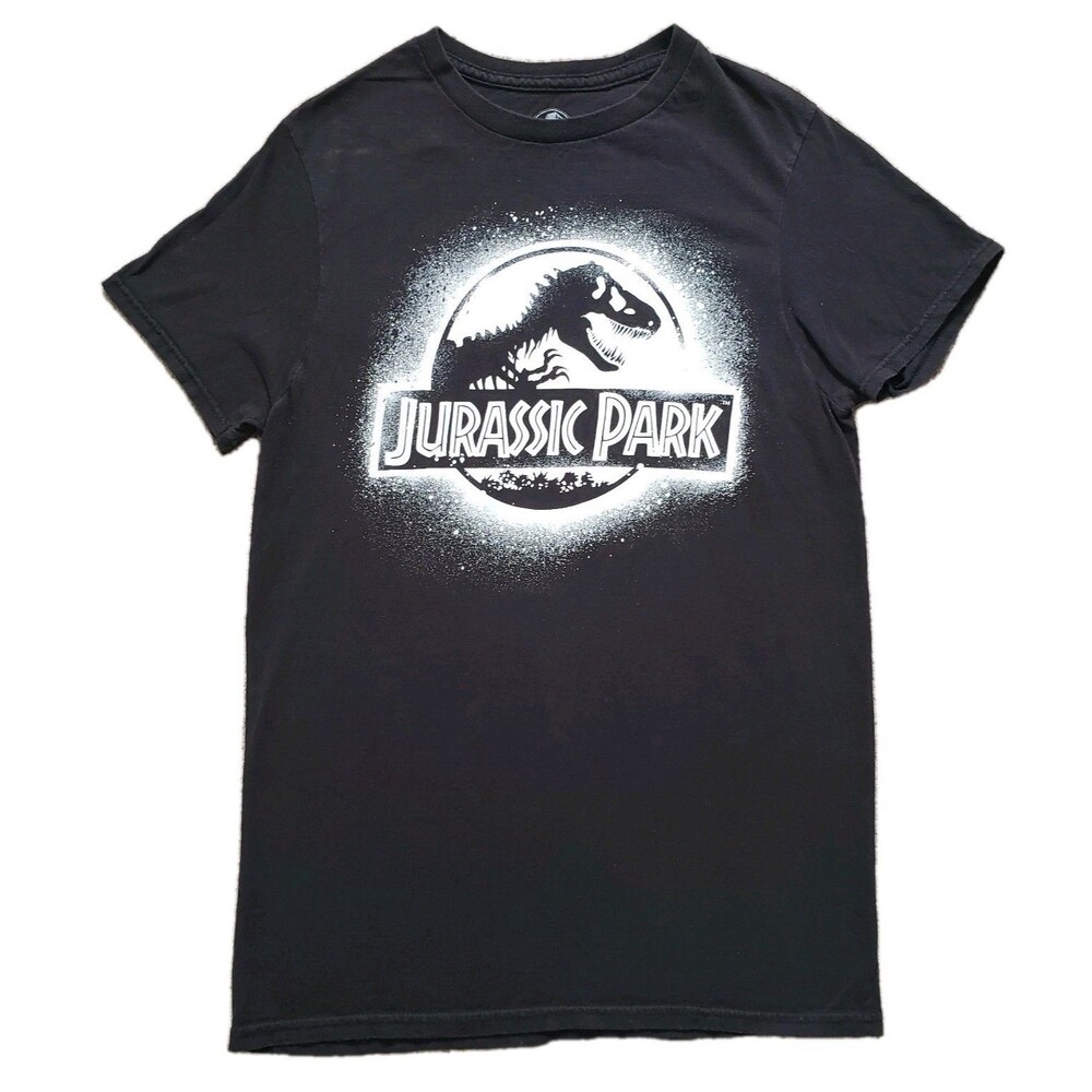 Jurassic World Splatter Print Classic Logo Size Small Mens 100% Cotton T-Shirt